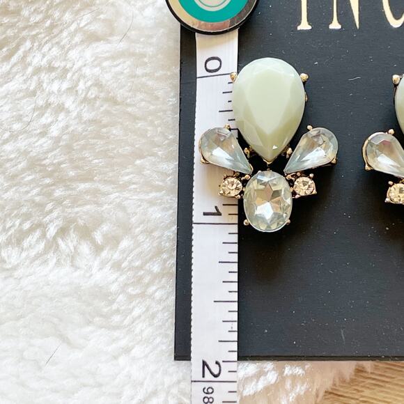 INC Large Cluster Rhinestone Stud Earrings Silver Tone Light Green Clear New - Picture 5 of 7